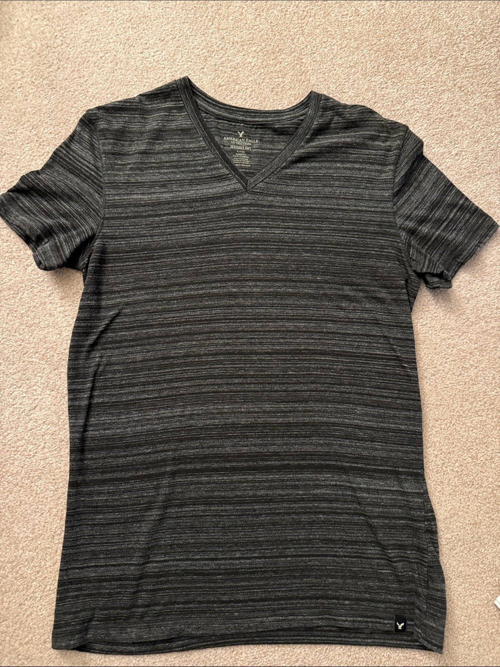 American Eagle Outfitters Charcoal & Dark Gray Striped V‑Neck Tee